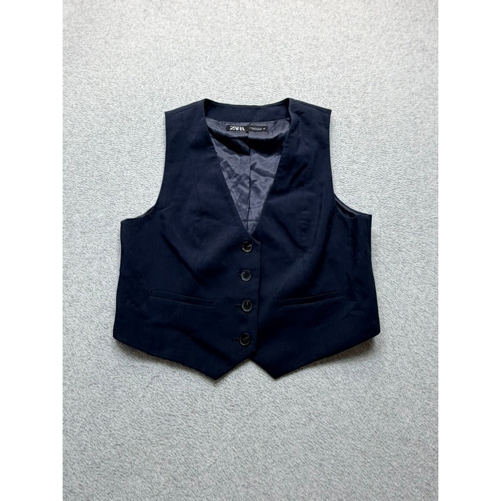 Zara Womens Navy Blue Tailored Button Up Waistcoat Vest Size Medium